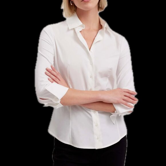 Brooks Brothers White Fitted Cotton Sateen Three-Quarter Sleeve Blouse Womens 8 - Picture 4 of 12